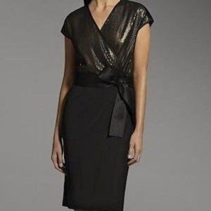 Narciso Rodriguez Dress XS Sequin Black Faux Wrap Cocktail Evening Party Satin